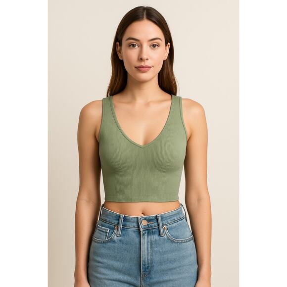 Nikibiki Sage Green Ribbed Crop Tank Top Small Minimalist Y2K Style - Picture 1 of 9